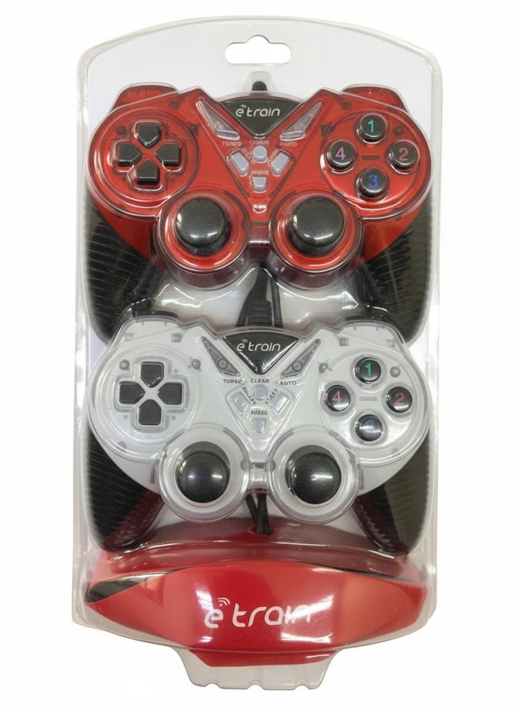 E-Train Dual Wired Gaming Controllers Pack – Professional USB Gamepads with Turbo & Auto Functions for PC multicolor